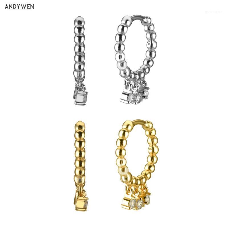 

ANDYWEN 925 Sterling Silver 9.5mm Pendiente Hoops Crystal Beads Circle Rock Punk Round Women Luxury Jewelry 2020 European Silver1