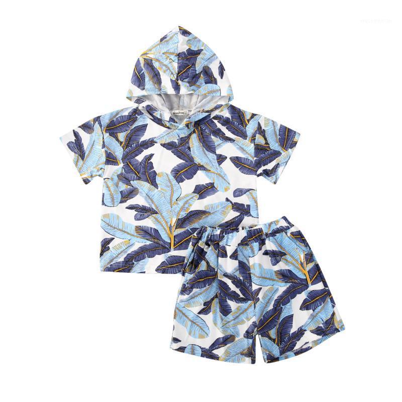 

Kids Baby Boy Clothes Fashion 2-piece Outfit Set Short Sleeve Hooded Leaf Print Top and Shorts Set Boys Clothing1, As photo shows