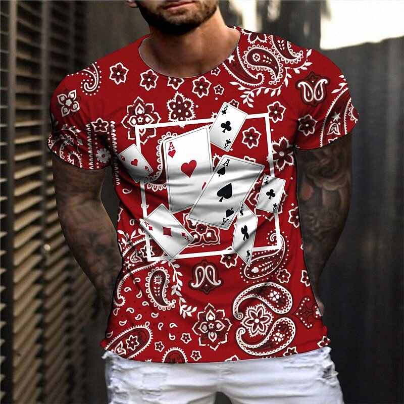 Men's Unisex T shirt 3D Print Graphic Prints Poker Crew Neck Street Daily Print Short Sleeve Tops Casual Designer Big and Tall Sports Red c0qn#