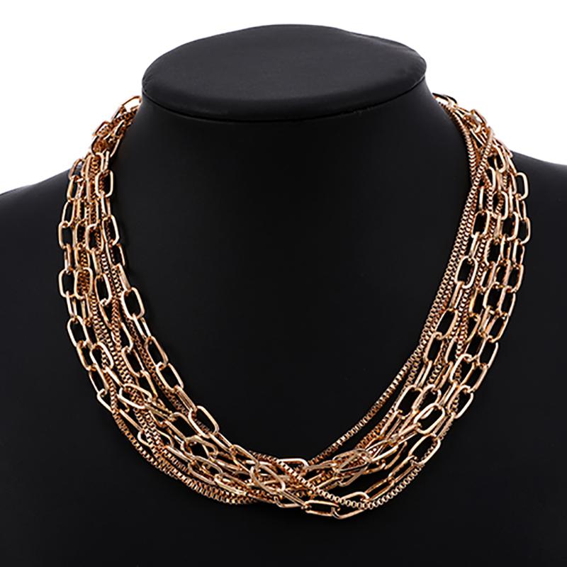 

ZHINI 2020 Fashion Gold Multilayers Lock Chains Statement Necklace Vintage Short Chain Punk Trendy Choker Necklaces For Women