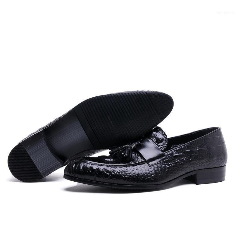 

Loafers Fashion Black Brown Prom Mens Dress Genuine Leather Male Wedding Formal Shoes With Tassel Mocassim Masculino1