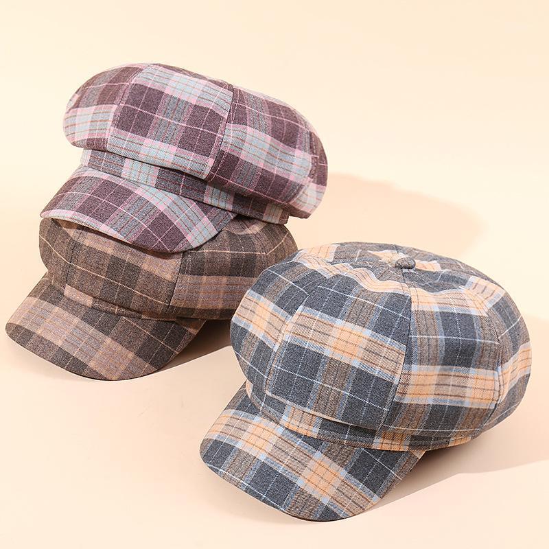 

Women Girl Beret French Artist Cap New Grid Autumn Winter Octagonal Hats Stylish Artist Painter Newsboy Caps Black Grey Beret1, Blue
