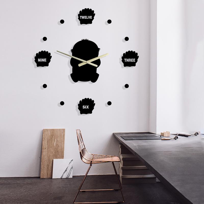 

Cartoon Shape Acrylic Sticker Kids Bedroom Home Decoration Modern Living Room Punch Free DIY Wall Clock Self Adhesive Fashion