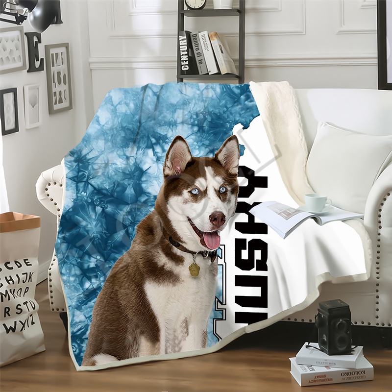 

CLOOCL Blankets Travel Youth Bedding Husky Dog Animal 3D Print Fashion Pet Double Layer Bedspread for Plush Blanket Sofa Quilt