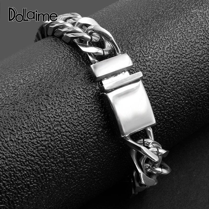 

Dolaime Present Hot selling Fashion Men Stainless Steel Silver Color Polished plug buckle bracelet BS1091