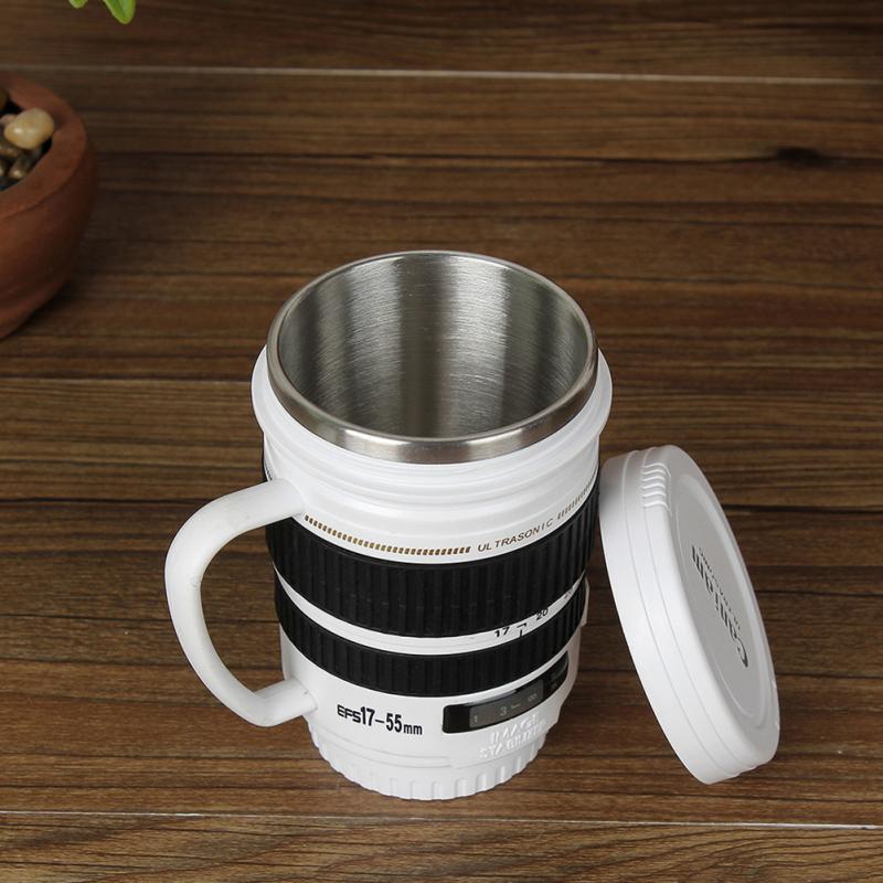 

Creative Drinkware Cute Cup Stainless Steel Camera Lens Shaped Mugs Coffee Mugs Cup Travel Vacuum Flasks With Lid Gift, Black
