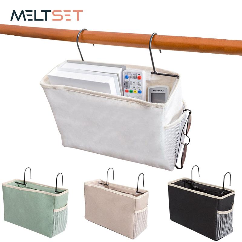 

4 Colors Canvas Hanging Storage Bag Bedside Storage Organizer Dorm Living Room Phone Magazine Hanging Bags With Hooks Bed Pocket, Black