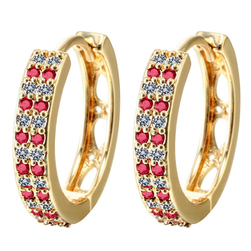 

Huggie Earrings With Red Zirconia Gold Filled Womens Hoop Earrings Charming Gift