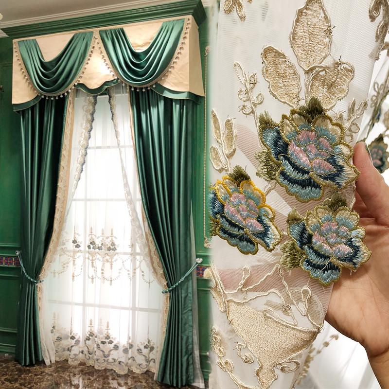 

New style curtain simple Europe light luxury living room bedroom warm gauze window gauze luxury Embroidery Flower, Tulle