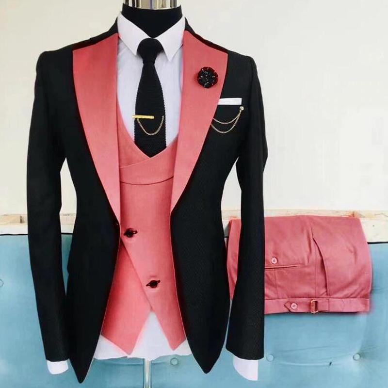 

3 Piece Casual Men Suits Slim Fit with Notched Lapel Wedding Tuxedo Groomsmen Fashion Costume Jacket Waistcoat Pants 2021, Light blue and black