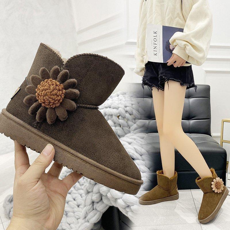 

Snow boots women's winter new round toe women's boots solid color middle tube student thickened middle help wild1, Beige