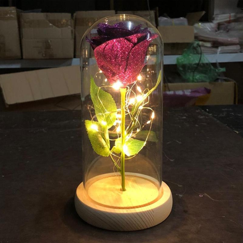 

Eternal Flower Rose Flower Warm LED Light String Wedding Decoration NEW Year Glass Cover Beauty Mother'S Day Gold Foil Rose