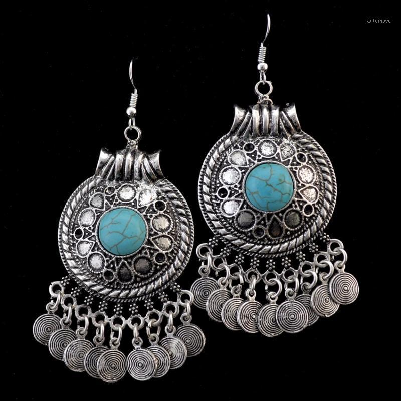 

Idealway Ethnic Bohemian Coin Tassel Drop Earring Antique Gold Color Green Stone Tribal Earrings Brincos Fashion Jewelry1