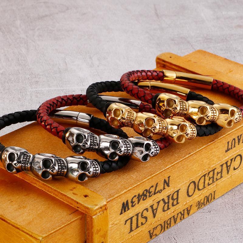 

Cowhide Red Bracelet Men Punk Rock Mens Bracelets 2020 Stainless Steel & 6MM Leather Wrap Bangle Biker Jewelry Gothic1