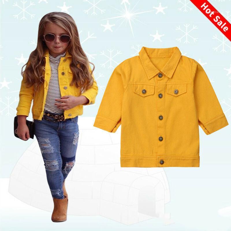 

Girls Kids Jean Coat Jacket Outwear Long Sleeve Denim Tops Button Button 2020 Autumn Fashion Clothes Streetwear Yellow 2-7T1