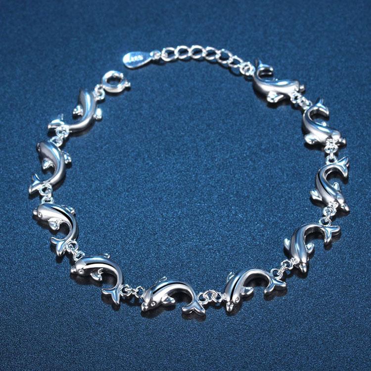 

Fashion Jewelry Pure Dolphin Bracelet Silver Color Size 16+5cm Drop Shipping