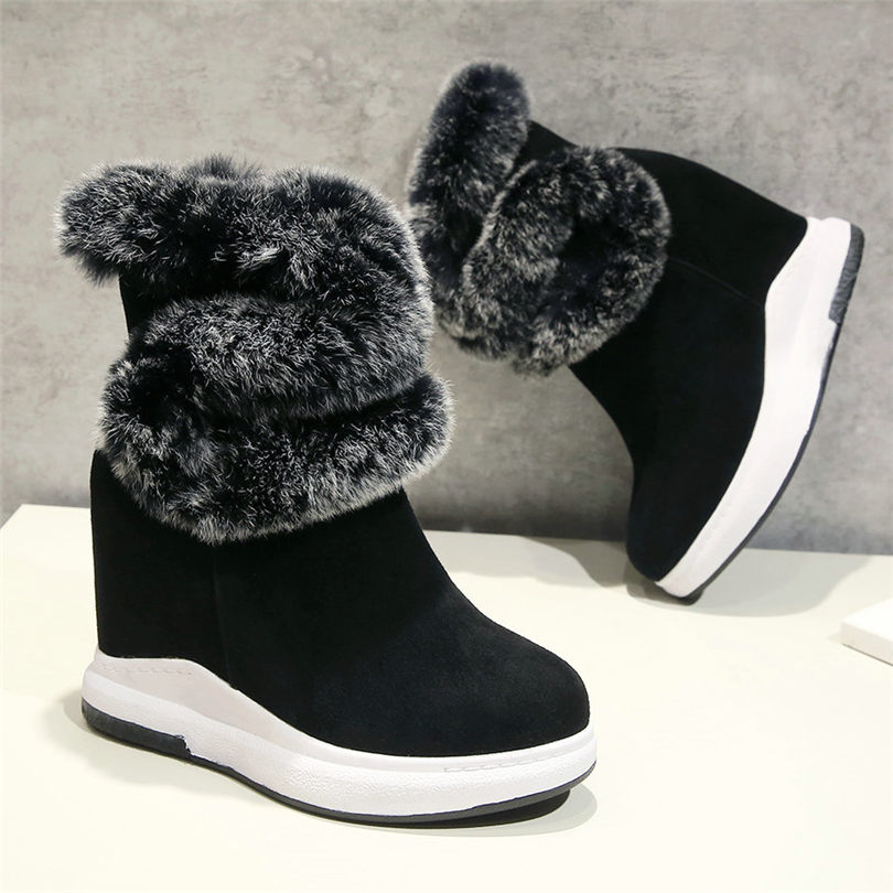 

Winter Sneakers Women Cow Leather Wedges High Heel Ankle Boots Female Round Toe Platform Pumps Shoes Warm Fur Snow Boots, Grey1