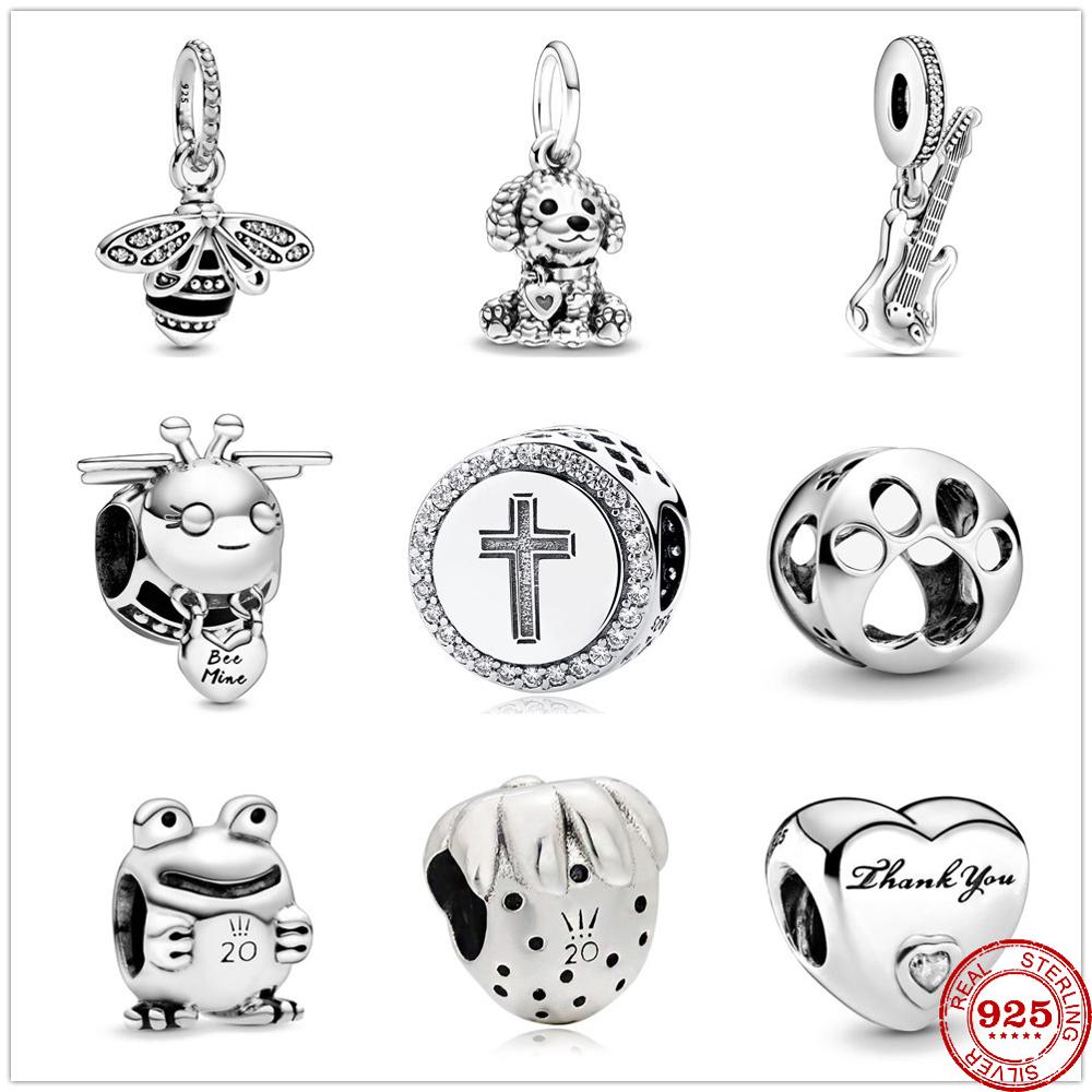 

925 Sterling Silver Electric Guitar bee mine Poodle Puppy Dog Dangle DIY fine beads Fit Original Pandora Charm Bracelet Jewelry