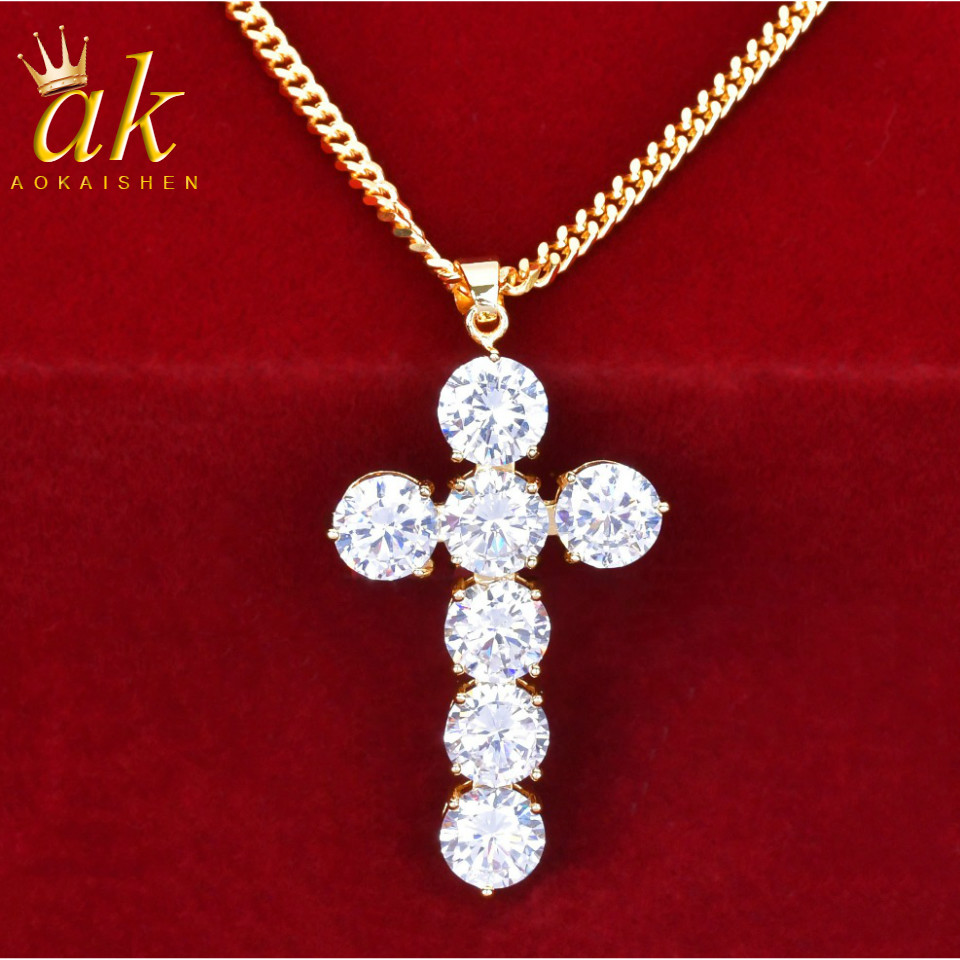 

Necklace for Jewelry Cross Pendant Gold Color Material Copper Cubic Zircon Hip Hop Rock Street With Cuban Chain