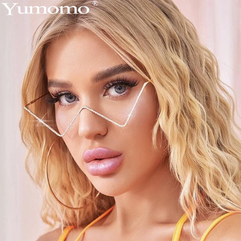

Sunglasses 2021 Vintage No Lens Women Glasses Frame Colorful Diamond Decoration Eyewear Fashion Half Metal