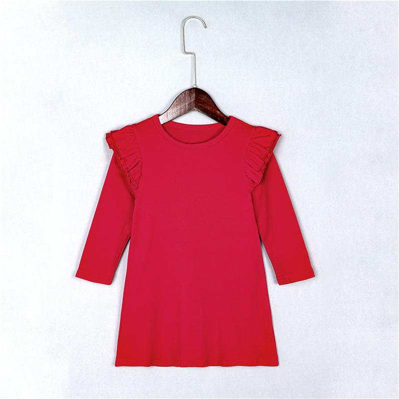 

Girl's Dresses Spring Girls Long-sleeve Solid Long Tee Shirts Multicolor Girl Dress Autumn Clothes Kids For, Red;yellow