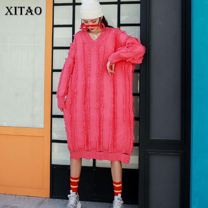 

XITAO Knitted Sweater Pleated Tassel Full Sleeve Goddess Casual Style Loose 2021 Winter Minority Casual Sweater ZY1445, See picture zy1445