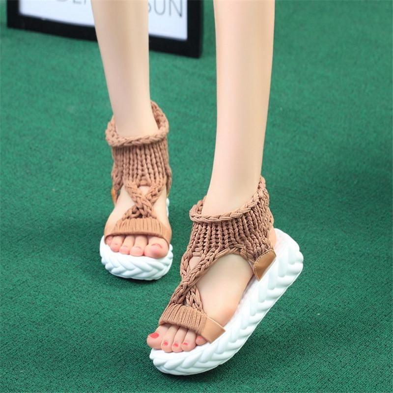 

JIANBUDAN Weave sandals Platform women's sandals Peep Toe casual non-slip summer women's shoes Thick bottom Fashion, Black 2021