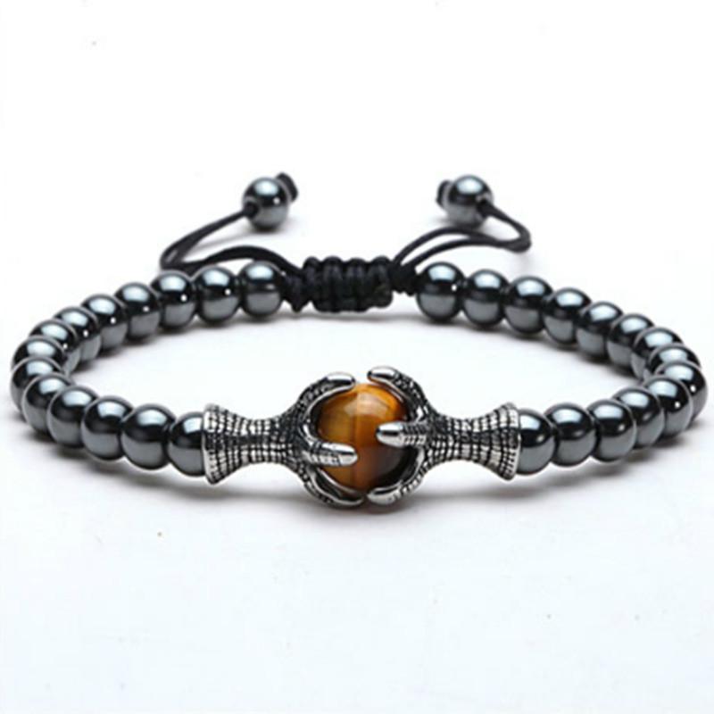 

Dragon Claw Charm Bracelet with Tiger Eye Natural Stone Men Hematite Beaded Bracelet & Bangles Adjustable male armband heren