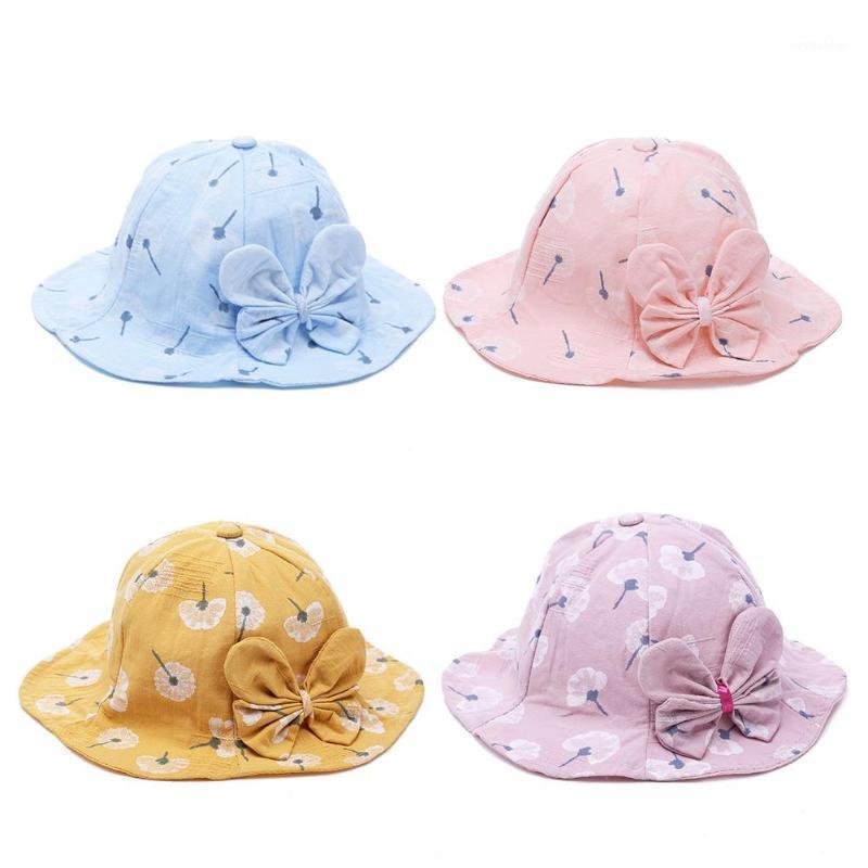 

Baby Girls Hats Cute Bow Flower Print Ruffled Soft Brim Girl Princess Hat Sun Beach Cap Cotton Double Layer Lovely Hats for Kids1, Blue