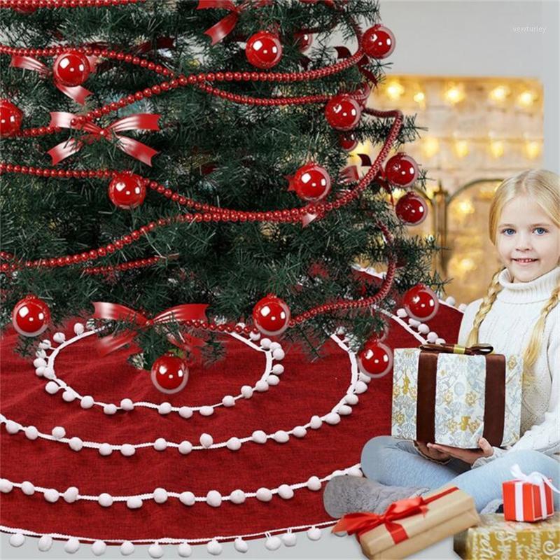 

120CM Red Christmas Tree Skirt Carpet New Year Decorations Xmas Decoration linen Tree Skirt Ornaments Festive Party Supplies1