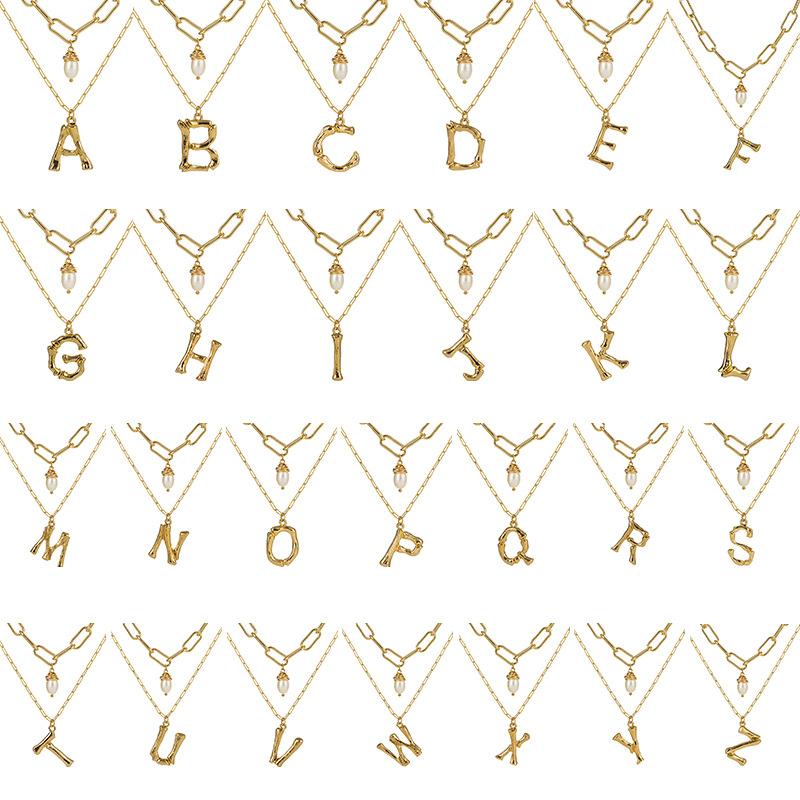 

Women Initial Necklace Personality Natural Pearl Beads Wild Letter Pendant Charm Necklace Lattice Chain Accessories Jewelry Gift