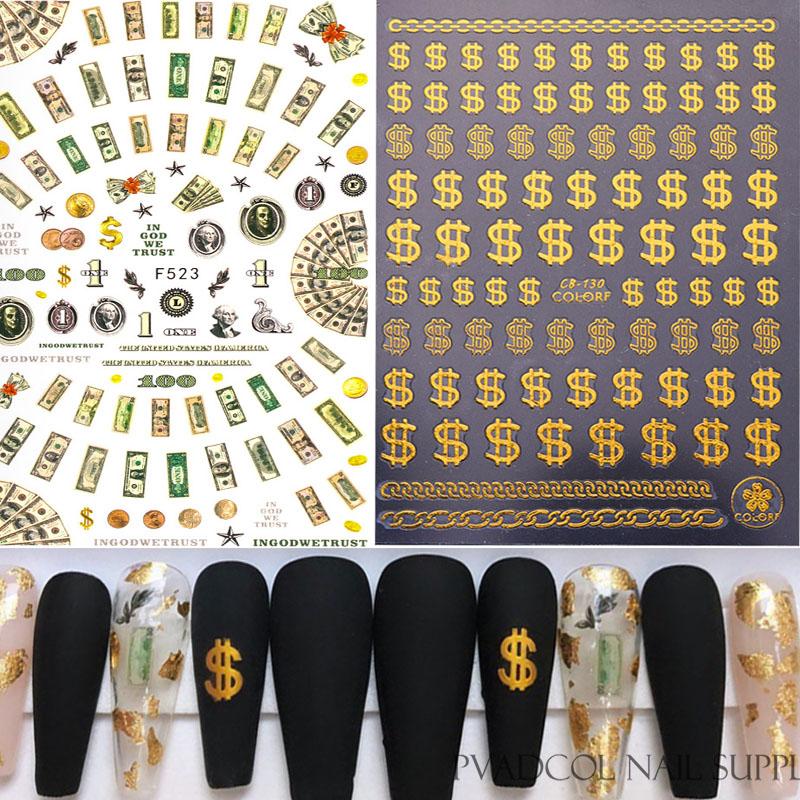 

Nail Stickers Letter US Dollars 3D Self Adhesive Nails Art Sticker Decal Slider Manicure Decorations, Type 2 sticker