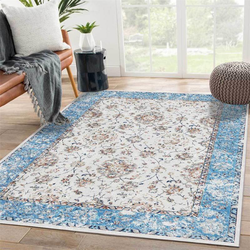 

American Style SkyBlue Flower Room Mat Persian Style Printed Carpet Living Room Ethnic Rugs Bedroom Kitchen Rug Custom