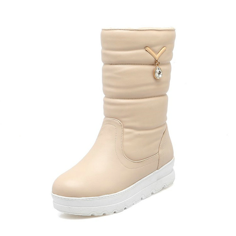 

2021 New Height Increasing Keep Warm Winter Mid-calf Women Snow Boots High Quality Sweet Shoes Woman Size 41 42 43 Lpbl, Beige