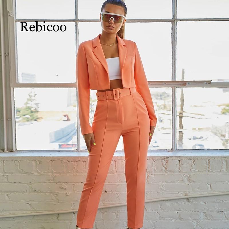 

Casual women' suit office suit fluorescent neon green women' 2020 cropped shirt and pants jacket1, Orange