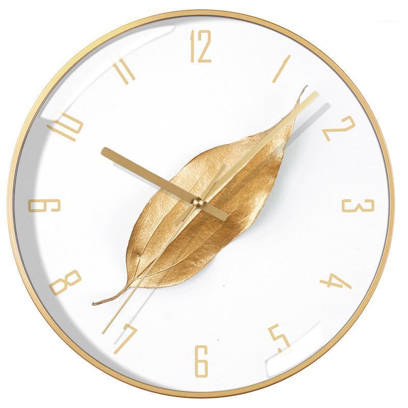 

Chinese Living Room Wall Clock Acrylic Round Golden Leaf Clock Wall Ultra Quiet Zegary Scienne Clocks Home Decor EF50WC1