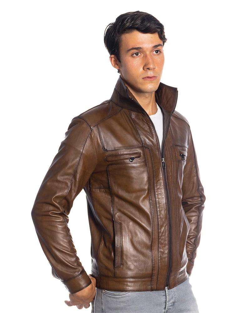 

Genuine Soft Leather Handmade Brown Man Jacket Biker Style High Quality Lambskin Metal Zipper Accessory Gifts For Autumn Winter, Black