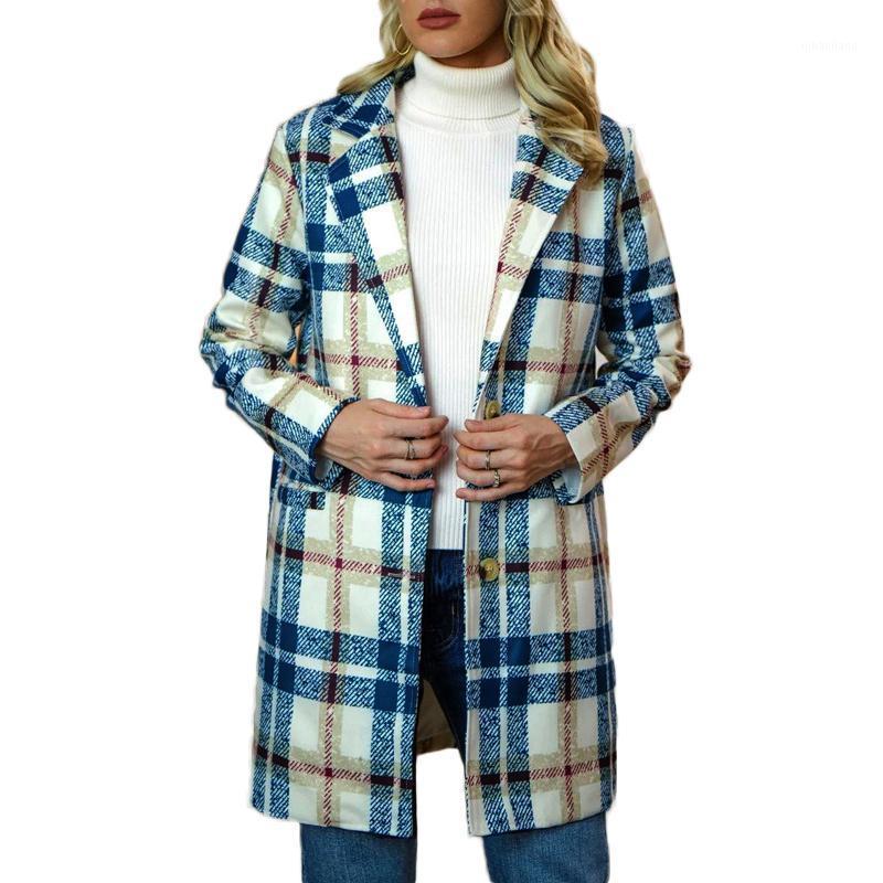 

Spring Clothes for Women Fashion Plaid Printing Long Jacket Lapel Trench Coat Overcoat Winter Wool Coat Women Abrigos Mujer1, Khaki