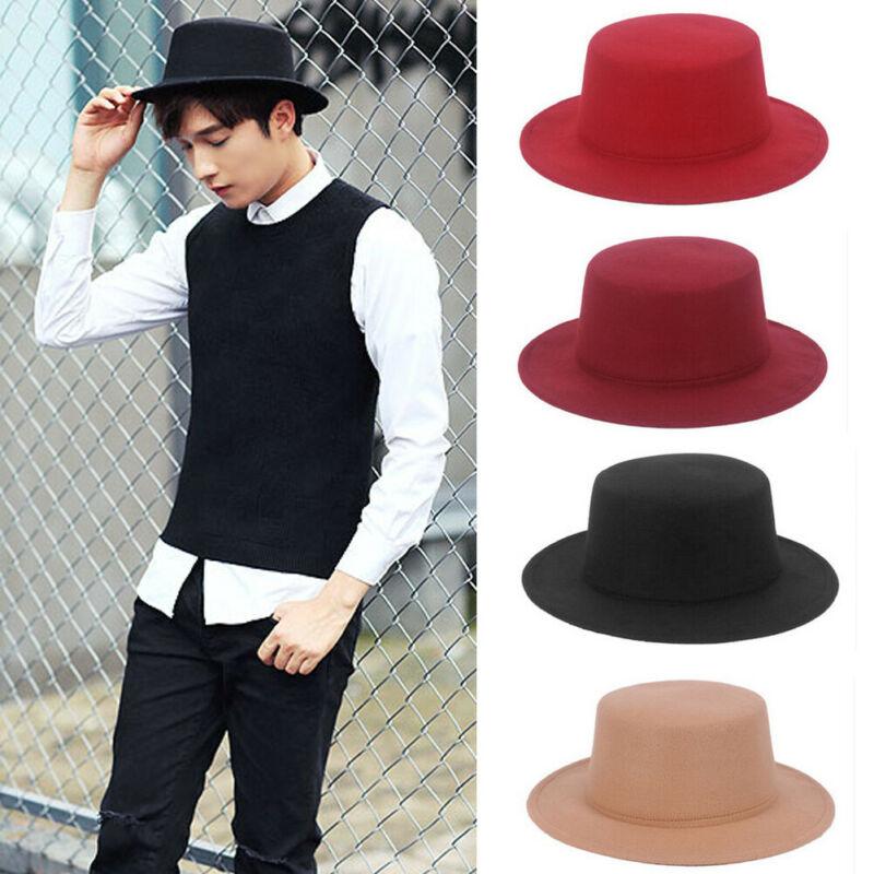 

UK Retro Mens Women's Wide-Brimmed Wool Felt Hat Plate Jazz Hat Conical Cap, Black