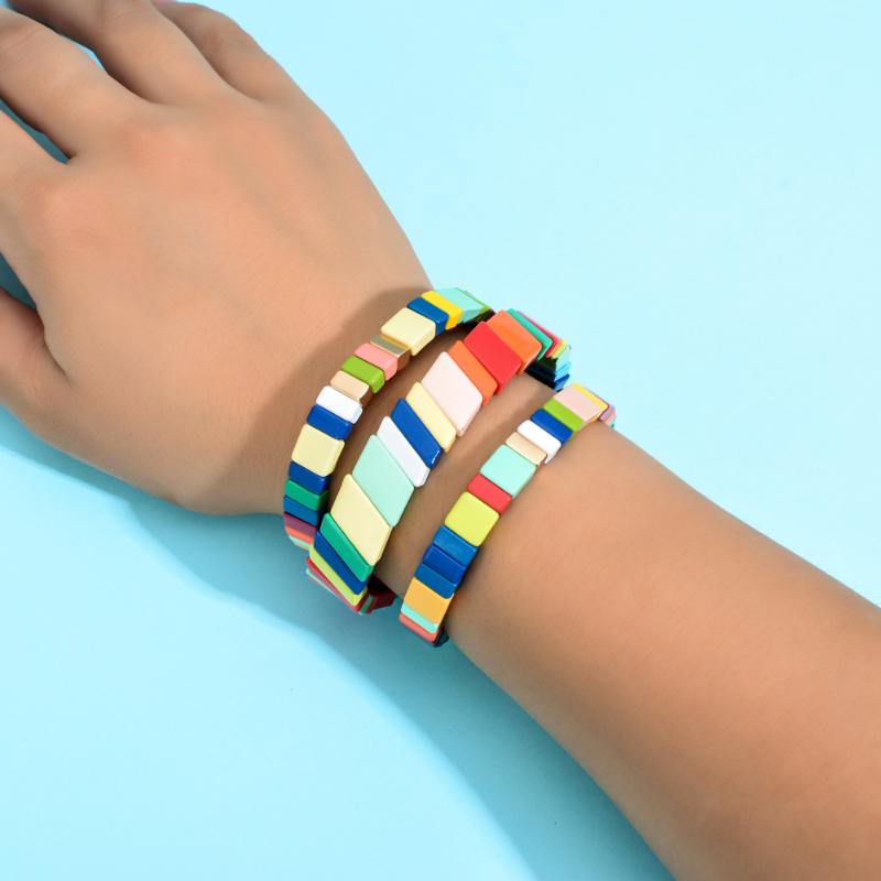 

Charm Bracelets 3pc/Set Vintage Stackable Bohemian For Women Metal Painted Colorful Rainbow Tennis Bracelet Pulseras Insta Fashion