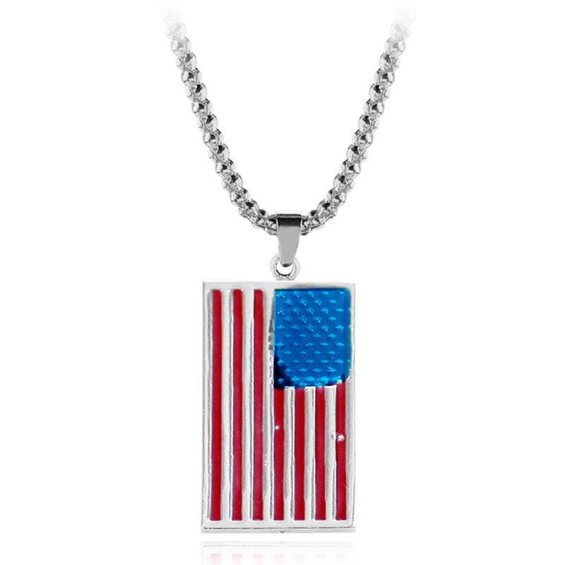 

American Flag Necklace The Stars and Stripes Pendant Necklaces USA Patriot Veteran's Day Gift Jewelry Popcorn Long Chain For Men