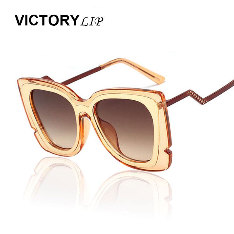 

VictoryLip Hipster Women Cat Eye Oversize sunglasses Elegant Wrap winding bent Temple Big Sun Glasses Model Brand Designer