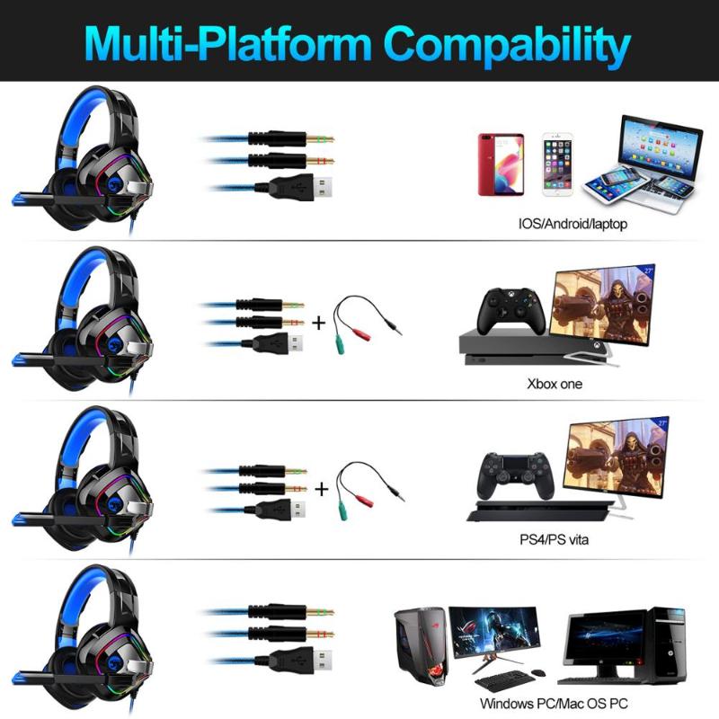 

Head-mounted subwoofer computer luminous headset gaming gaming 7.1 headset, Black