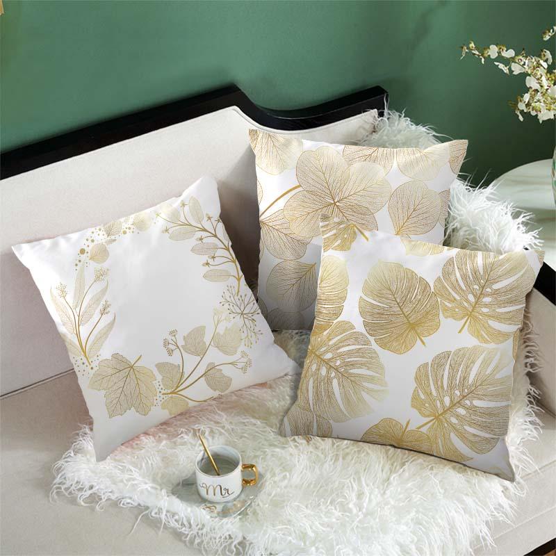 

Nanacoba Golden Flowers Leaves Cushion Cover Clover Throw Pillows Covers for Home Sofa Chair Decorative Short Plush Pillowcases, Pc10107