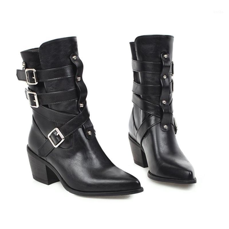 

2020 Winter Buckle Ankle Boots High Heels Pointed Toe Cowboy Boots Women Street Shoes Brown Black Female Western Riding1