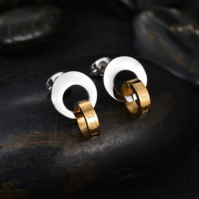 

SJCHO-21 Gold/Silevr Double Circle Interlocking Earring Number Letter Stud Earrings For Women Gift Bijoux Femme