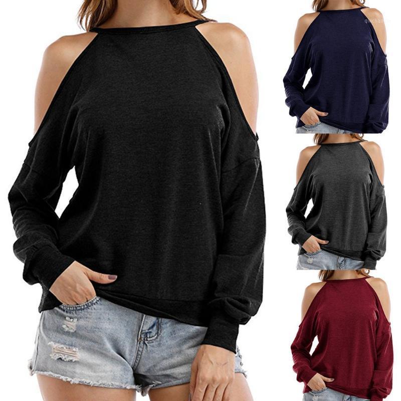 

Autumn and winter Women' Fashion Sexy T-Shirt Casual Round Neck Solid Color Long Sleeve Tops Fashion off-shoulder warm T-shirt1, Black
