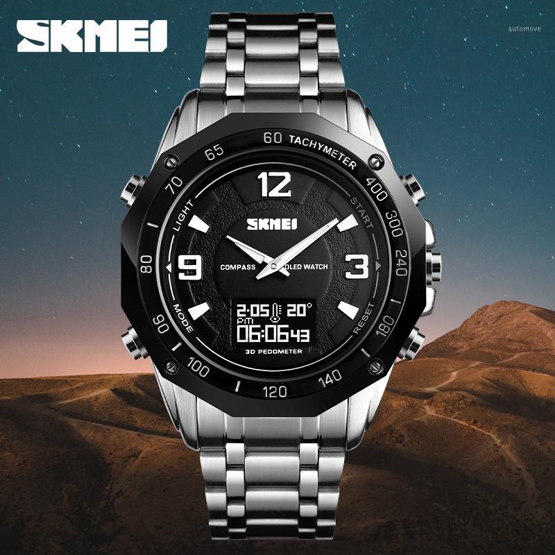 

skmei 1464 men's stainless steel watches 3atm waterproof sports watches men skmei brand male1, Silver