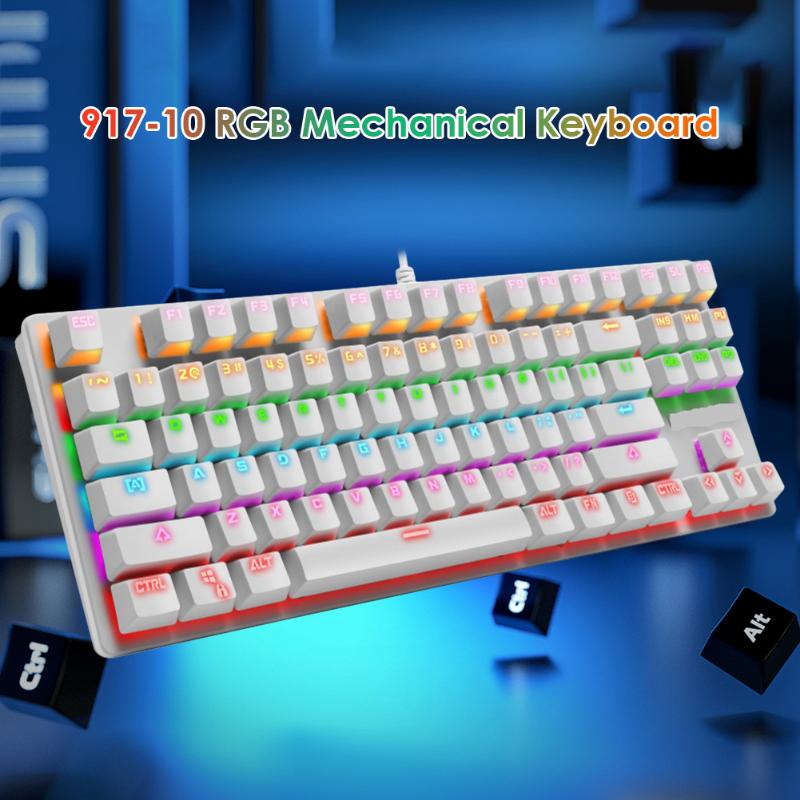 

917-10 87 Keys USB Wired Gaming Mechanical Keyboard Game Anti-ghosting blue switch Backlit Wired keyboard for pro gamer