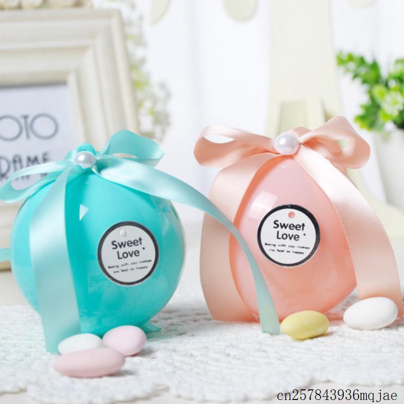

100pcs Europe Candy Boxes Wedding Favor Box Colorful Ball Shaped Sweets Boxes Plastic Diameter 8cm1